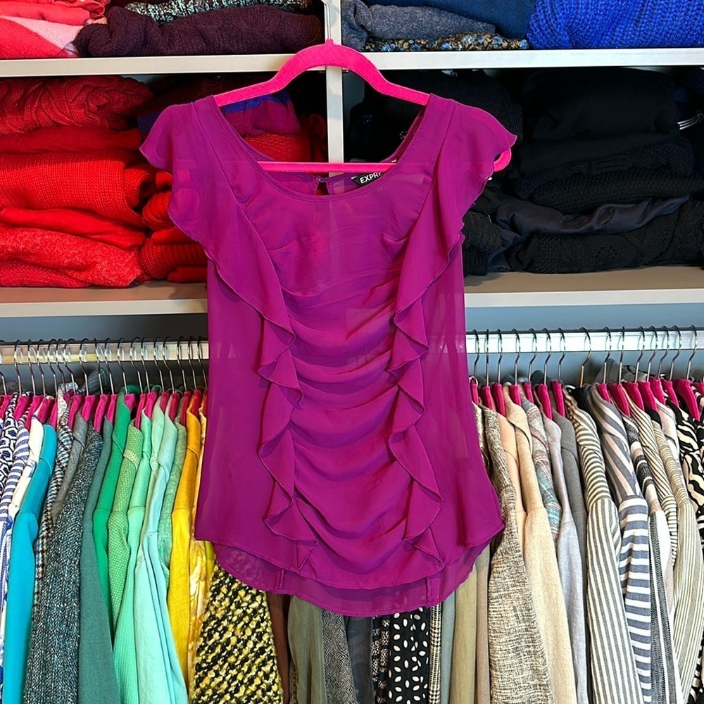 Express purple ruffled semi sheer blouse size XS